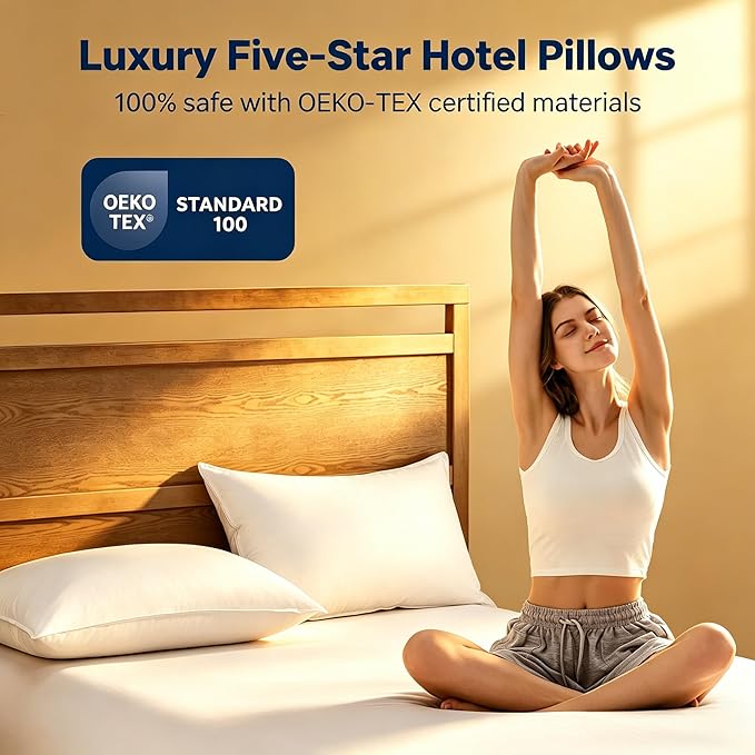 UNIKOME Ultra Soft Pillows Queen Size Set of 2 - Hotel Collection Luxury 100% Cotton Cover Down Alternative Bed Pillow, Fluffy Pillows for Back, Stomach or Side Sleepers