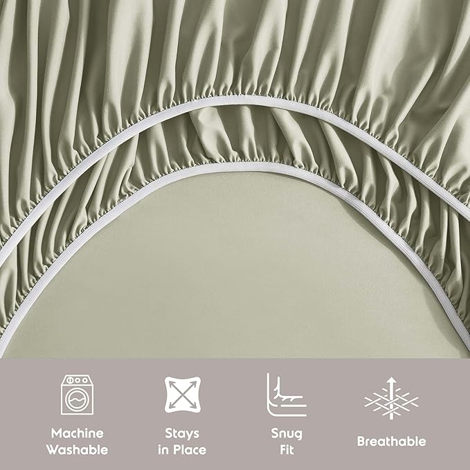 Nestl Extra Deep Twin XL Sheet Set - 4 Piece Breathable & Cooling Sheets - Hotel Luxury Bedding Set w/18-24 Inch Deep Pockets - Easy & Secure Fit - Super Soft, Wrinkle Free & Comfy - Light Sage