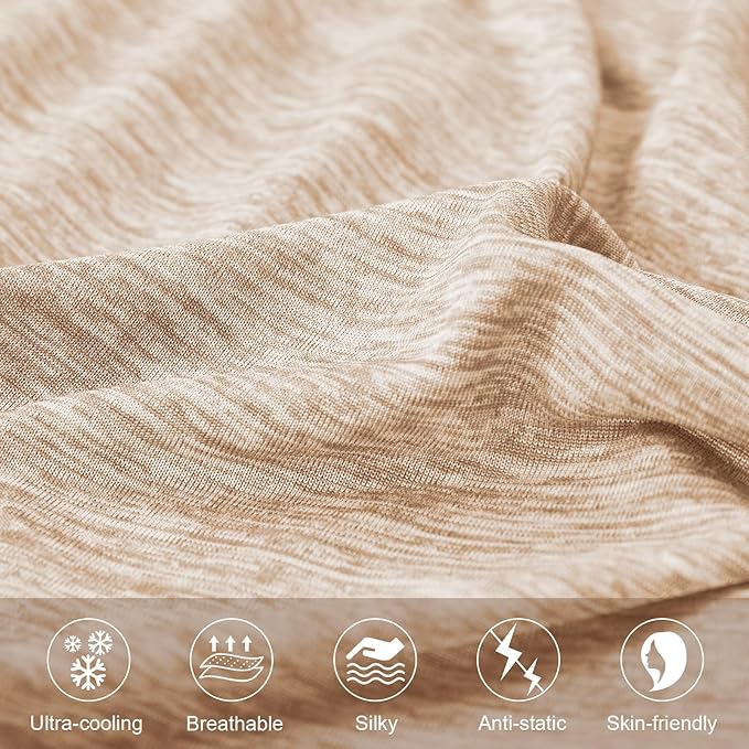 Elegear Cooling Pillow Cases for Hot Sleepers, Japanese Q-Max 0.5 Cooling Pillowcases, Both Sides[Cooling/Cotton], Breathable Soft Pillowcase for Hair and Skin, Set of 2-Beige (Standard (20" x 26"))