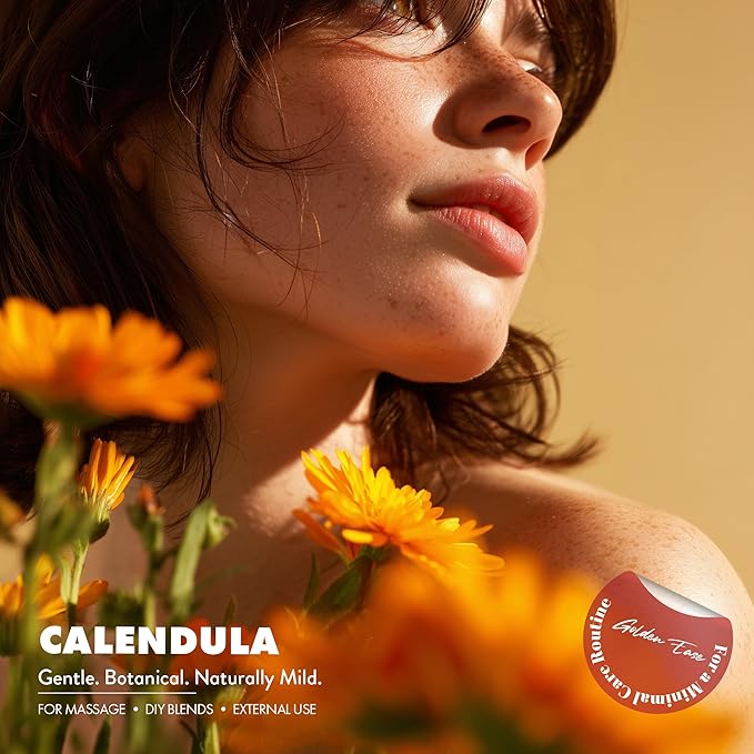 Calendula Essential Oil | 100% Pure & Natural Calendula Flower Oil with Soft Herbal Aroma | For Diffuser, Skin Care, Hair Care, Massage, DIY Beauty & Aromatherapy Blends, 0.34 fl oz