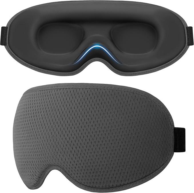 Gritin 100% Blackout Sleep Eye Mask for Side Sleeper Men Women, Zero Eye Pressure 3D Contoured Cup and Eyelash Friendly Sleeping Mask, Ergonomic-Dark Grey