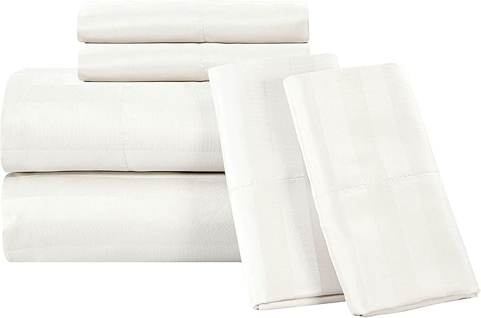 ROYALE LINENS 300 Thread Count Poly Cotton Sheet Set - 6 Piece California King Bed Sheets - 1 Fitted, 1 Flat, 4 Pillow Cases -Soft Cool & Crisp Sheet Set (Cal King, Bright White)