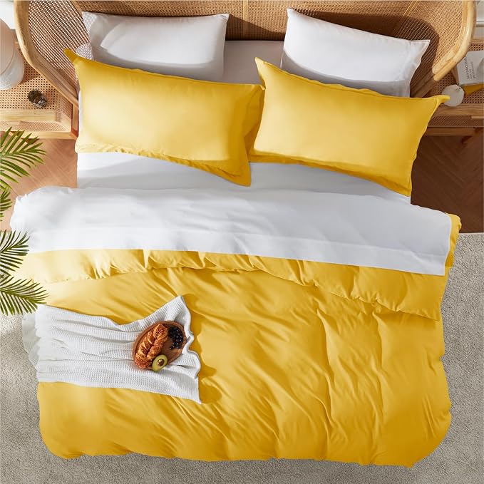 Nestl King Duvet Cover Set with Comforter Insert - Yellow 4 Piece 104x90 Duvet Cover & 2 Pillow Shams with White Quilted Down Alternative Comforter, Ultra Soft, All Season