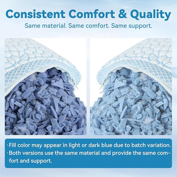 QUTOOL Double Sided Cooling Pillow for Hot Sleepers, Shredded Memory Foam Pillows King Size Set of 2, Adjustable Soft & Firm Gel Bed Pillow for Side, Back, Stomach Sleepers