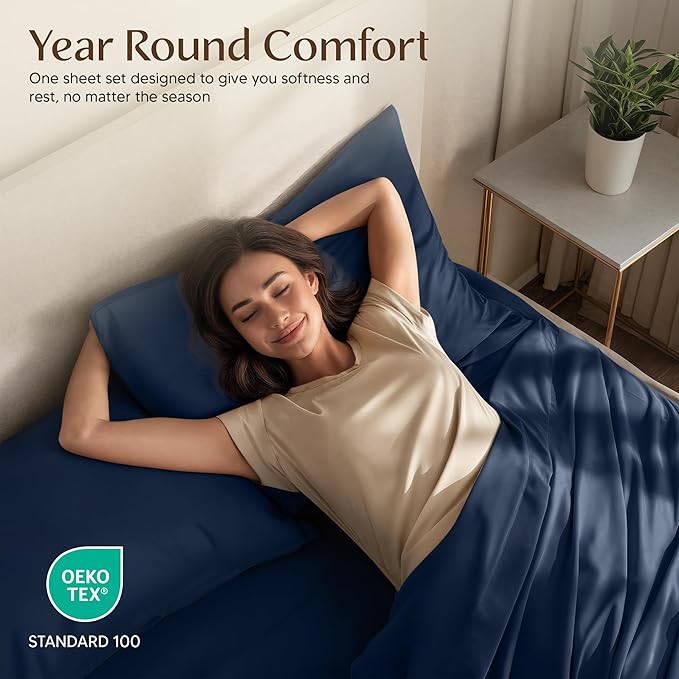 Utopia Bedding Twin Sheet Set – 3 Piece Bed Sheets for Twin Size Bed, Soft and Breathable Microfiber, Includes 1 Fitted Sheet, 1 Flat Sheet and 1 Pillowcase – Oeko Tex (Navy Blue)