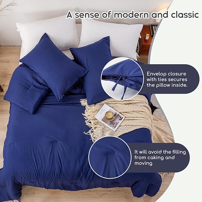 Softness Cal King Comforter Set, Comfy Washed Polycotton Fabric, Cozy Down Alternative Bed Blanket Comforter and Pillowcase Lightweight but Warm for All Season Use,California King Navy Blue