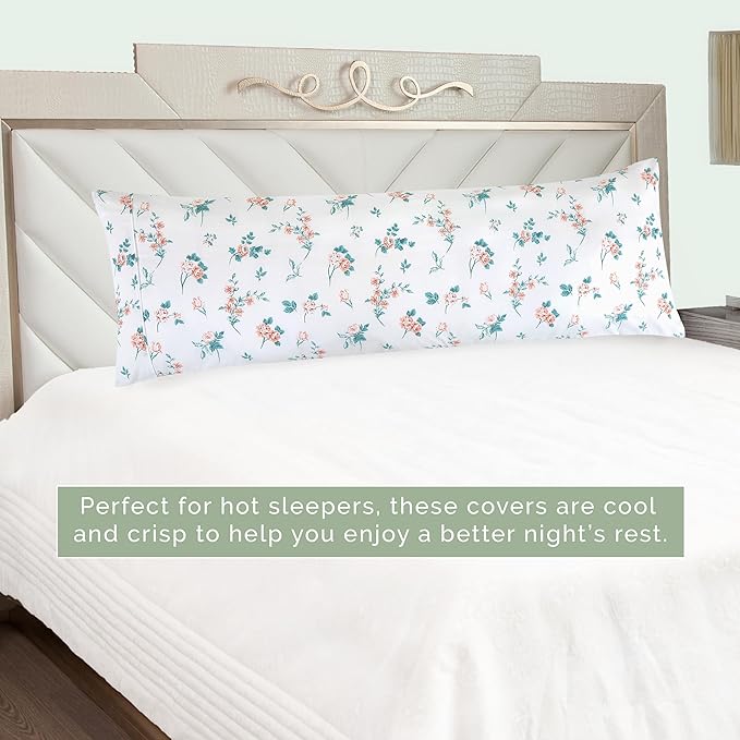 Elegant Comfort Ultra Soft 1-Piece Set Floral Print Pillowcases - 1500 Premium Hotel Quality Microfiber, Soft and Smooth Hidden Zipper Closure 1-Piece Pillow Covers - Body Pillowcase, Pink Celia