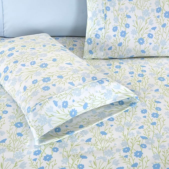 Elegant Comfort Softest and Coziest 6-Piece Sheet Set - 1500 Premium Hotel Quality Microfiber - Deep Pocket, Wrinkle Resistant 6-Piece Floral Bed Sheet Set, Full, Laurel Blue