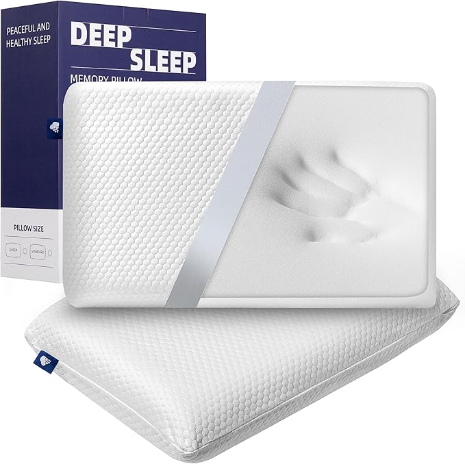 Cooling Memory Foam Bed Pillow Adaptive Pillows for Neck Pain Relief Medium Firm Pillow for Side Back and Stomach Sleepers Keep Pressure Relief to Deep Sleep Set 2