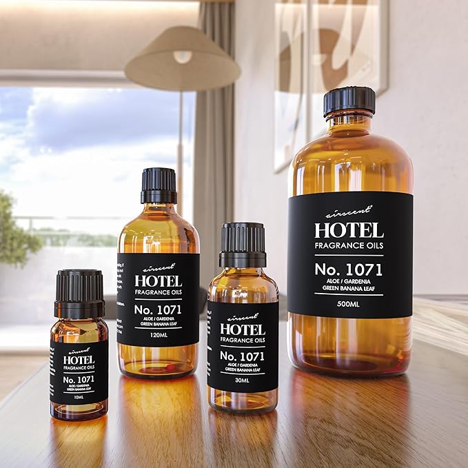 AirScent Hotel Diffuser Oil No. 1071 - Aloe Gardenia Green Banana Leaf - Premium Fragrance Oil for Ultrasonic and Waterless Diffusers and Crafting - 500 mL, 16.9 fl oz Glass Bottle
