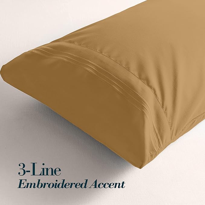Mocassi 1-Piece Premium Body Pillowcase 1800 Series Hotel Quality Microfiber - Soft and Breathable with 3-Line Embroidery Wrinkle and Stain Resistant, Easy Care, 21" x 54", Bronze