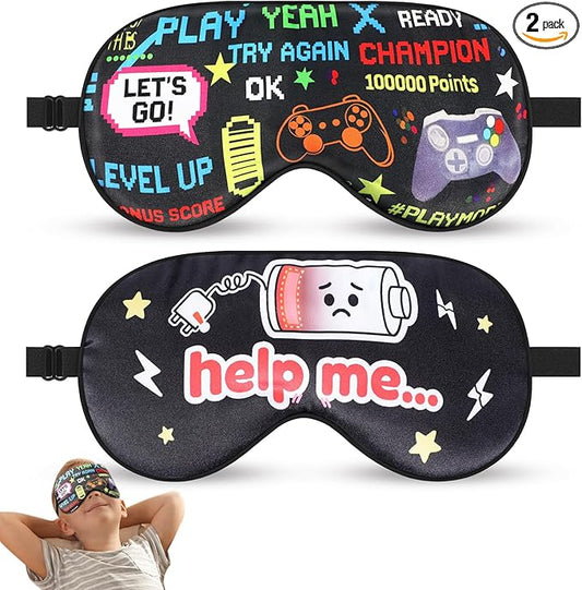 2 Pcs Boys Sleep Eye Mask, Guys Blackout Sleeping Silk Mask for Kids Adult Children's Travel Eye Mask Eye Cover Blindfold for Game (2 Pcs Game Mask - Style 9)