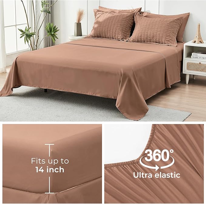 HYMOKEGE Mocha Mousse Twin XL Comforter Set Seersucker 5 Pieces, All Season Luxury Bed in a Bag for Bedroom, Bedding Set with Comforter, Sheets, Pillowcase & Sham