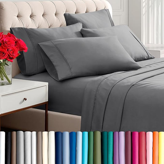 Bare Home Hotel Luxury Sheet Set, Extra Soft - 4 Piece Set - Deep Pockets - Easy Fit - Cooling & Breathable - Wrinkle, Fade, Stain Resistant - Includes 2 Pillowcases (RV Bunk (30x75), Grey)