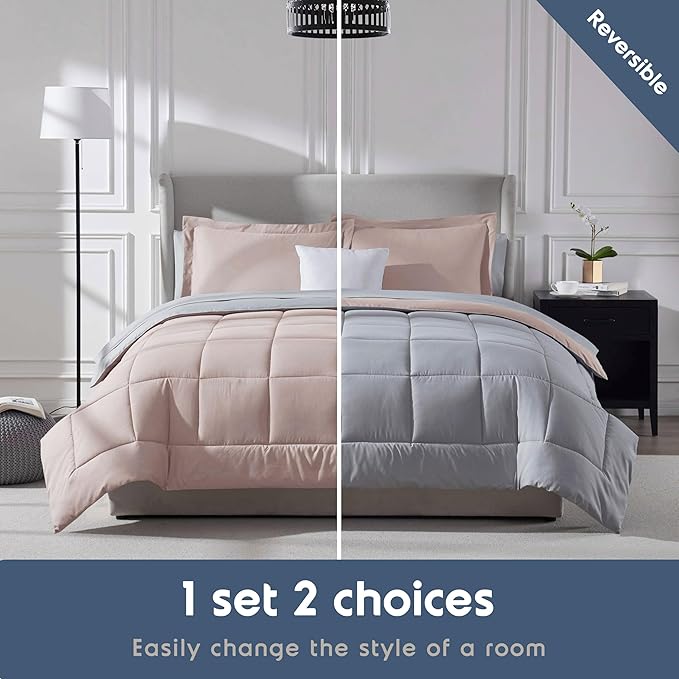 Nestl 9 Piece Full Comforter Set – Blush Pink Reversible Bed in a Bag – Complete Full Size Bedding Set with Sheets, Set of 2 Cooling Pillows, Pillowcases and Shams