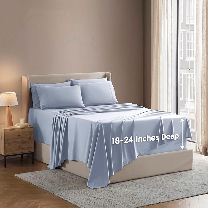 Nestl Extra Deep Twin Sheet Set - 4 Piece Breathable & Cooling Sheets - Hotel Luxury Bedding Set w/18-24 Inch Deep Pockets - Easy & Secure Fit - Super Soft, Wrinkle Free & Comfy - Ice Blue