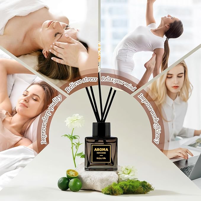 Black Glass Bottle Scent Diffuser, 1.7 oz Reed Diffuser with Sticks, Home Fragrance for Bookshelf, Bedroom Vanity, Office Desk & Bathroom Decor, Air Freshener for Aesthetic Room Decor (Rose)
