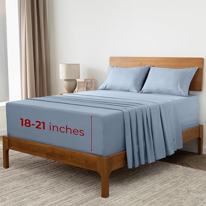 Mellanni Extra Deep King Sheets - 4 PC Iconic Collection Bedding - Hotel Luxury, Ultra Soft, Cooling Bed Sheets - Wrinkle, Fade, Stain Resistant (King, Blue Hydrangea)