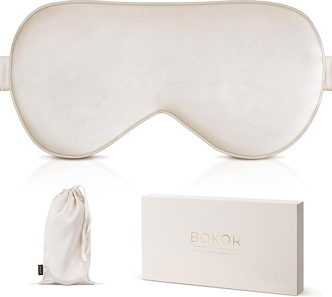 BOKOR Nature Silk Sleep Eye Mask, Sleeping Mask, Dark Circles and Puffiness, Improve Sleep, Light Blocking Eye Cover - Champagne