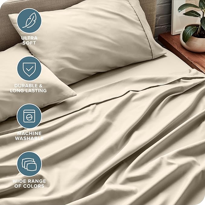 Bare Home Full Sheet Set - 1800 Ultra-Soft Microfiber Full Bed Sheets - Double Brushed - Deep Pockets - Easy Fit - 4 Piece Set - Bedding Sheets & Pillowcases (Full, Sand)