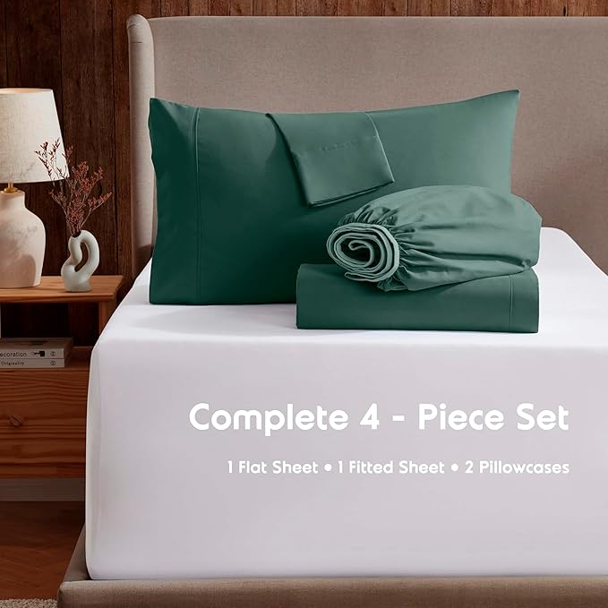 Nestl Extra Deep Twin Sheet Set - 4 Piece Breathable & Cooling Sheets - Hotel Luxury Bedding Set w/18-24 Inch Deep Pockets - Easy & Secure Fit - Super Soft, Wrinkle Free & Comfy - Forest Green
