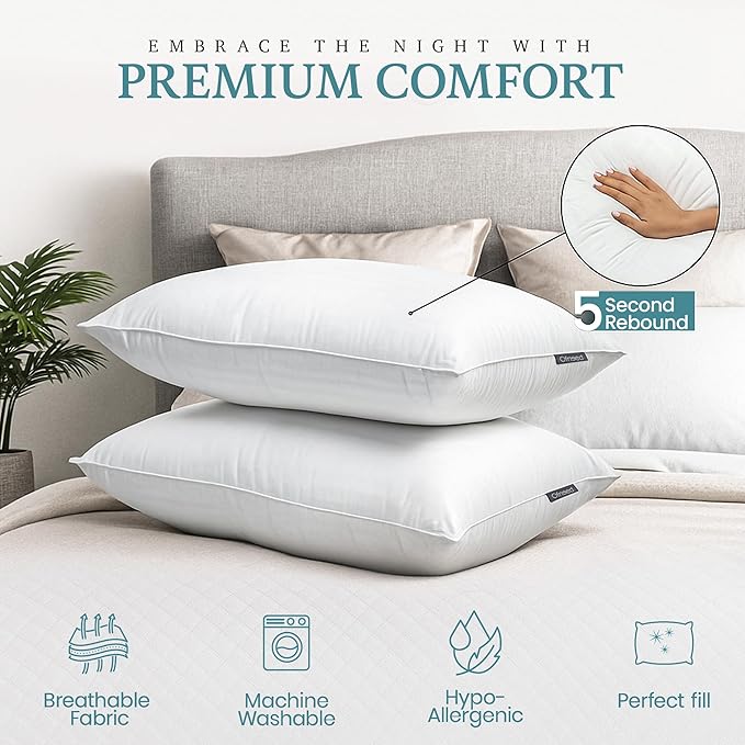 King Size Pillows Set of 2 Down Alternative – Soft & Fluffy King Pillow with Cotton Cover, Hotel Quality Pillows for Bed, Perfect Bed Pillows for Side and Back Sleepers, Size 20"x36"