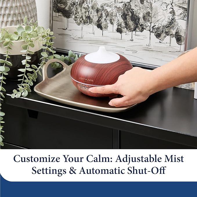 Cosy House Collection 300ml Ultrasonic Essential Oil Diffuser – Adjustable Mist, 16hr Run Time & Auto Shut-Off with BPA-Free & Easy Cleaning