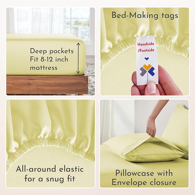 California Design Den Twin XL Bed Sheets Set - Natural 100% Cotton Sheets with 12" Pockets, Soft Sateen Weave, Breathable and Durable Bedding Set for Dorm Rooms, College (Butter)