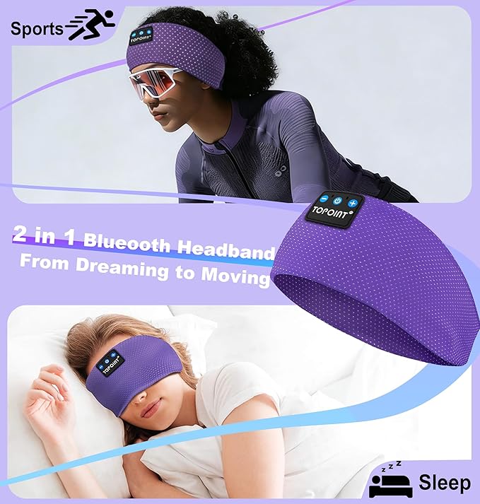 TOPOINT Sleep Headphones Bluetooth 5.4, Sports Wireless Earphones Sweat Breathable with HD Stereo Speaker for Women Men Sports Gifts Workout Jogging Yoga Insomnia Travel Meditation