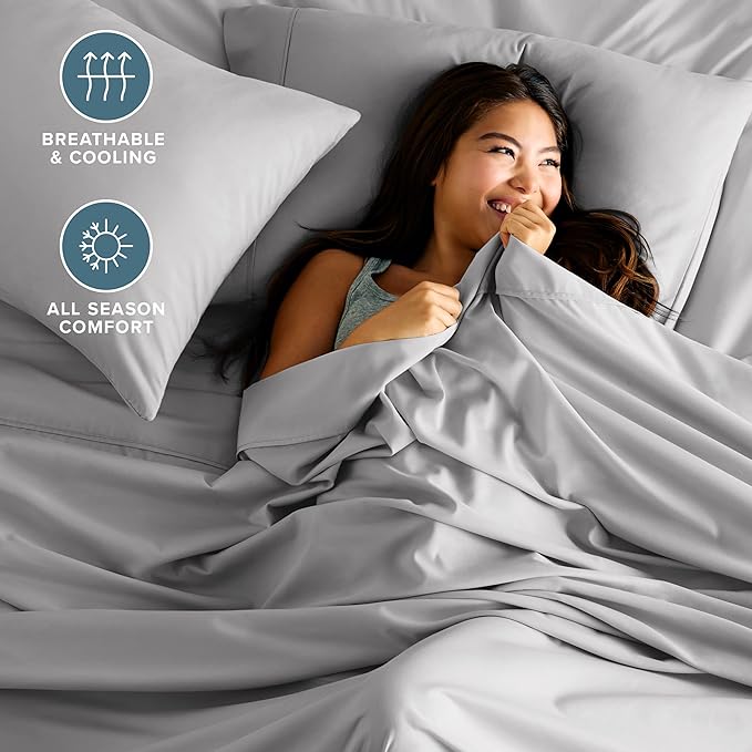 Bare Home Hotel Luxury Cal King Sheet Set, Extra Soft, 6 Piece Set, Deep Pockets, Easy Fit, Cooling & Breathable, Wrinkle, Fade, Stain Resistant, Includes 4 Pillowcases (California King, Light Grey)