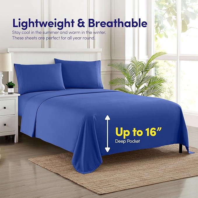 1500 Supreme Collection California King Sheet Sets Royal Blue - Luxury Hotel Bed Sheets and Pillowcase Set for Cal King Mattress - Extra Soft, Elastic Corner Straps, Deep Pocket Sheets Royal Blue