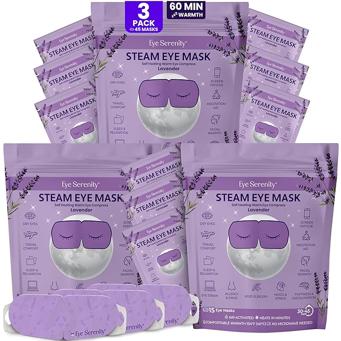 Lure Essentials Steam Eye Mask, Heated Eye Mask, Self Heating Warm Compress for Dry Eyes, Fast Relief for Stye, Puffy Sensitive Eyes, Moist Heat, Relaxation Gifts for Women and Men - Lavender
