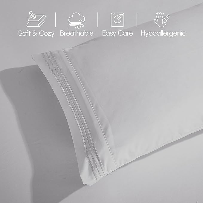 Elegant Comfort Luxurious 1500 Premium Hotel Quality Microfiber Three Line Embroidered Softest 4-Piece Bed Sheet Set, Wrinkle and Fade Resistant, Full, Silver-Light Grey