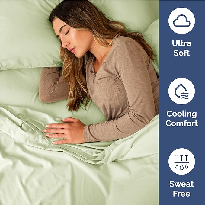 Full 6 Piece Sheet Set - Comfy, Breathable & Cooling - Hotel Luxury Bedding for Women, Men, Kids, Teens & Children - 1 Flat & 1 Fitted Sheet & 4 Pillowcases w/ Deep Pockets - Wrinkle Free - Light Sage