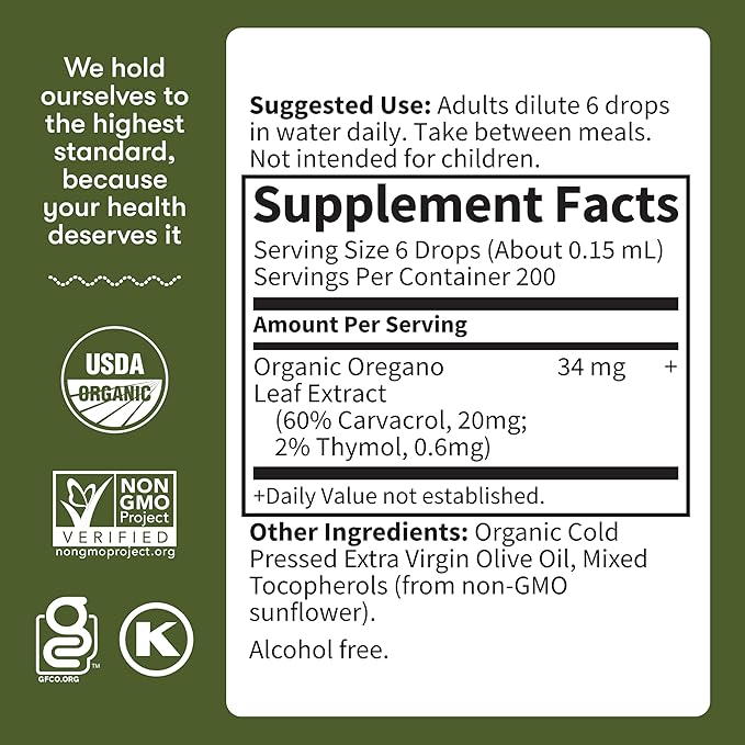 Garden of Life Organics Oil of Oregano Seasonal Drops 1fl oz (30 mL) Liquid, Concentrated Plant Based Immune Support - Alcohol-Free, Organic, Non-GMO, Vegan & Gluten Free Herbal Supplements