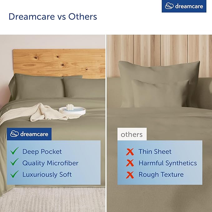 DREAMCARE King Size Sheets Set - 6 pcs Breathable Cooling Bed Sheets - up to 15" Deep Pocket King Sheet Set with Side Pockets - Extra Soft 100% Brushed Hypoallergenic Hotel Luxury Bedding - Eucalyptus