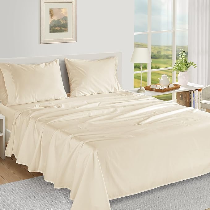 LANE LINEN Queen Ivory Pillow Cases Set of 2 100% Egyptian Cotton Sateen Perfect for Home Hotels & Hospital Use Standard Size
