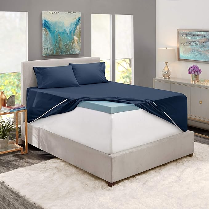 Nestl King Size Sheet Set, 4 Piece Extra Deep Pocket (18-24 inches), Microfiber, Hotel Luxury, Soft, Breathable, Wrinkle-Free, Easy to Care, Navy Blue