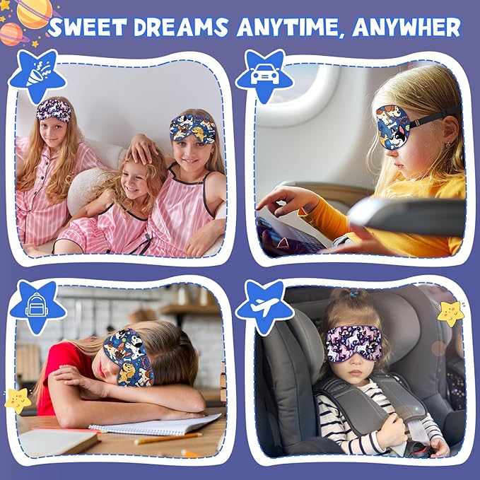 Silk Kids Sleep Mask: 100% Mulberry Silk Eye Mask, Sleeping Masks with Adjustable Strap, Soft & Light-Blocking Printed Kid Eye Cover for Boys Girls Teens Aged 5-15 (Alien Theme)