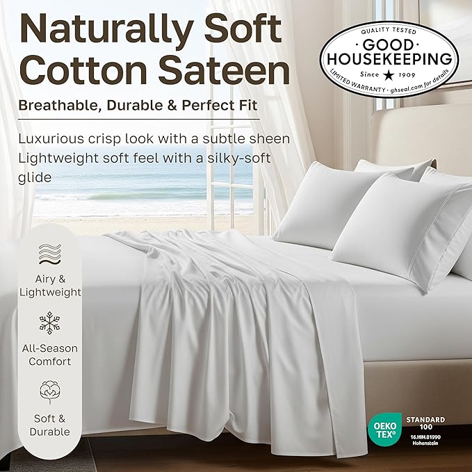 California Design Den Natural 100% Cotton Sheets Queen Size Bed - Soft Sateen Weave, Deep Pockets, Breathable and Durable Bedding Queen Size Teal (Deep Tone)