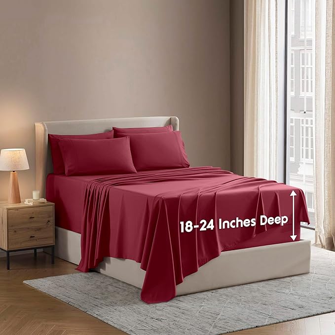 Nestl Extra Deep Twin XL Sheet Set - 4 Piece Breathable & Cooling Sheets - Hotel Luxury Bedding Set w/18-24 Inch Deep Pockets - Easy & Secure Fit - Super Soft, Wrinkle Free & Comfy - Burgundy Red