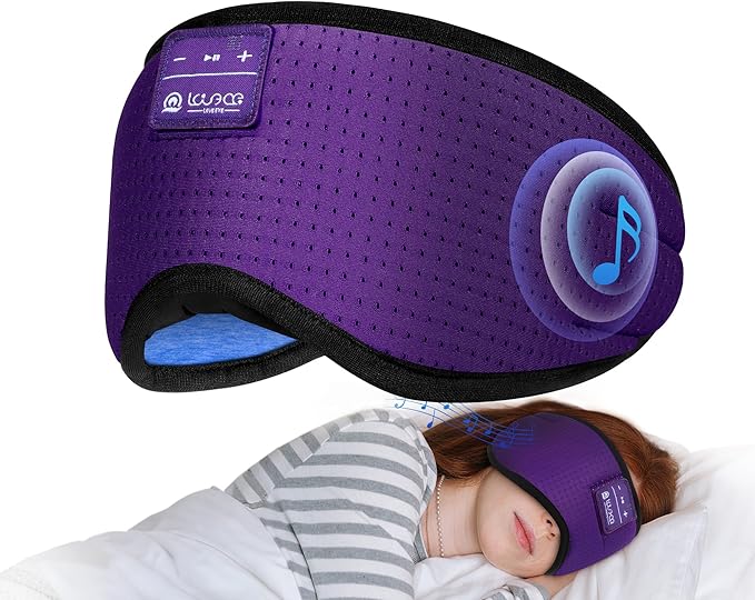 LOVE EYE Sleep Headphones Bluetooth 5.4 Sleeping Eye Mask Wireless Music Earphones with HD Speakers for Side Sleepers Total Blackout Cotton Mask for Travel, Office, Unique Gifts (Deep Purple)
