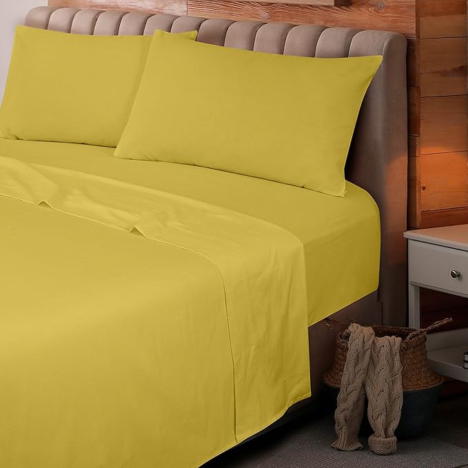 ROYALE LINENS 300 Thread Count 100% Long Staple Combed Cotton Sheet Set - 4 Piece Queen Bed Sheets - 1 Fitted, 1 Flat & 2 Pillow Cases - Soft Cool & Crisp Sheet Set (Queen, Yellow)