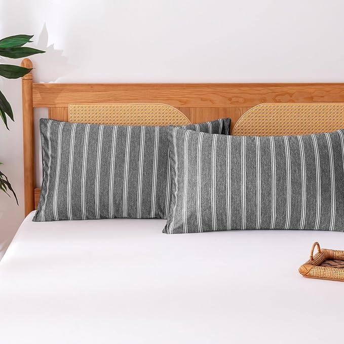 Amazon Basics Stripe Cooling Pillow Cases for Hot Sleepers, Soft Cooling Pillow Cover with Envelope Closure, 20" x 30", Queen, Dark Gray, Pack of 1