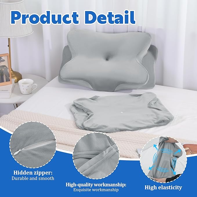 BALAPET 2 Pcs Velvet Cervical Neck Pillow Case, Soft Elasticity Pillowcase for Ergonomic Cervical Neck Pillow,Fuzzy Warm Flannel Pillow Cases with Zipper, Cover Only(Light Gray)