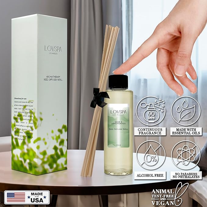 Sage & Lemongrass Diffuser Oil - Luxury Essential Oils for Diffuser Refill & Air Freshener Room Spray - Long-Lasting & Natural Home Fragrance, Scented Oil for Diffusers, USA Made, 4oz