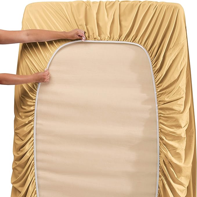 Hearth & Harbor Extra Deep Pocket Sheets - Fits Mattress 18-24 Inches Deep - Extra Deep Pocket Full Size Sets - 6 Piece Full Size - Full - Camel