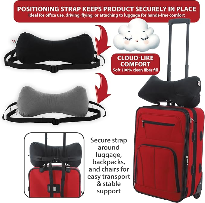 Core Products Sleep Log Bone Shaped Chiropractic Neck and Back Pillow for Cervical Support, Adjustable Firmness, Midsize - Travel or Use at Home, 13" x 6" x 6", 60" Strap