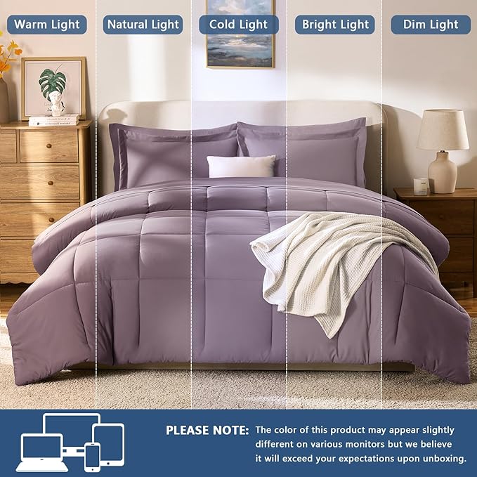 CozyLux Queen Comforter Set Dusty Purple, 7 Pieces Bed in a Bag Queen, All Season Breathable Bedding Set, Oeko-Tex Certified Bed Set with Down Alternative Comforter, Sheets, Pillowcases & Pillow shams