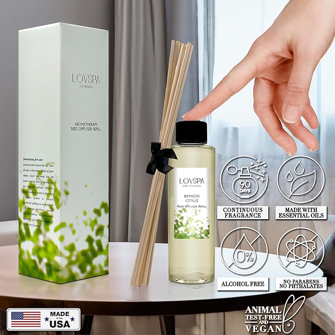 Bamboo Citrus Diffuser Oil - Luxury Essential Oils for Diffuser Refill & Air Freshener Room Spray - Long-Lasting & Natural Home Fragrance, Scented Oil for Diffusers, USA Made, 4oz